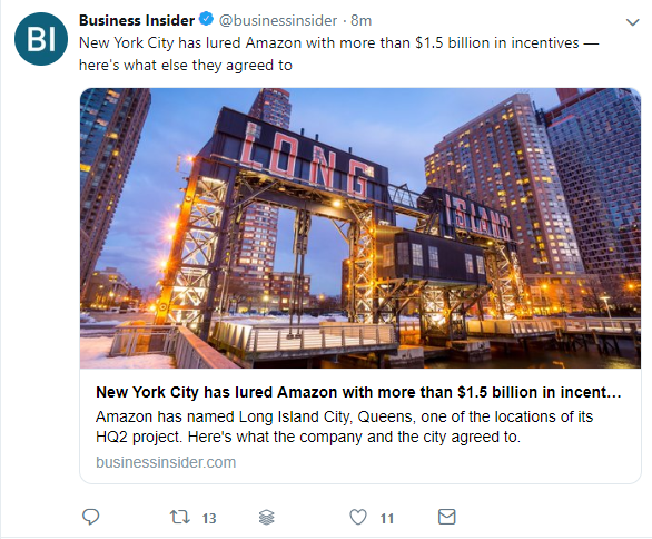 Business Insider shares an article and it shows that people have liked and retweeted their post.