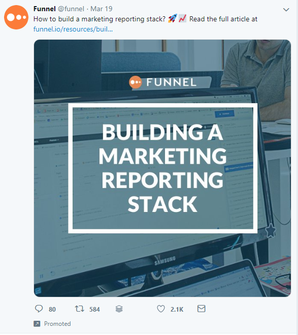 The brand Funnel shares an article on Twitter that appears to have been a promoted post.