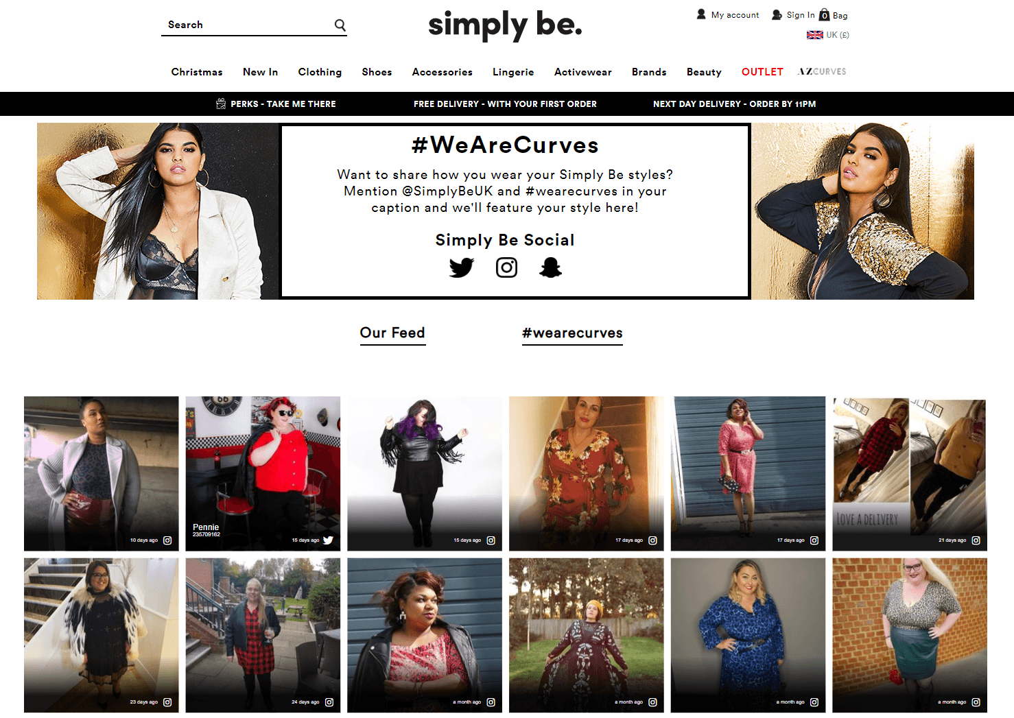 SimplyBe promotes a body-positive campaign, in which they encourage members to share photos where they are proudly wearing the company’s garments.