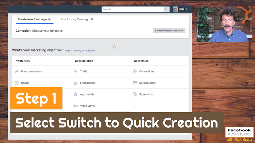 switch to quick creation facebook dynamic creative