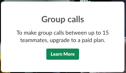 Notification about Group calls limit in Slack