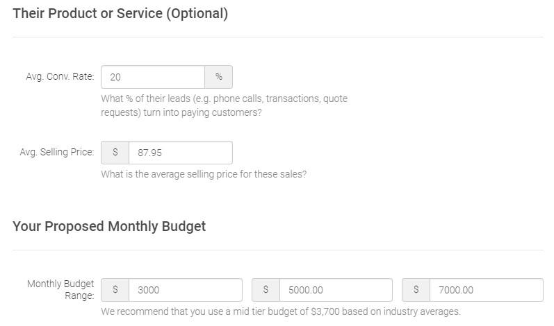 WordStreams proposed budget feature