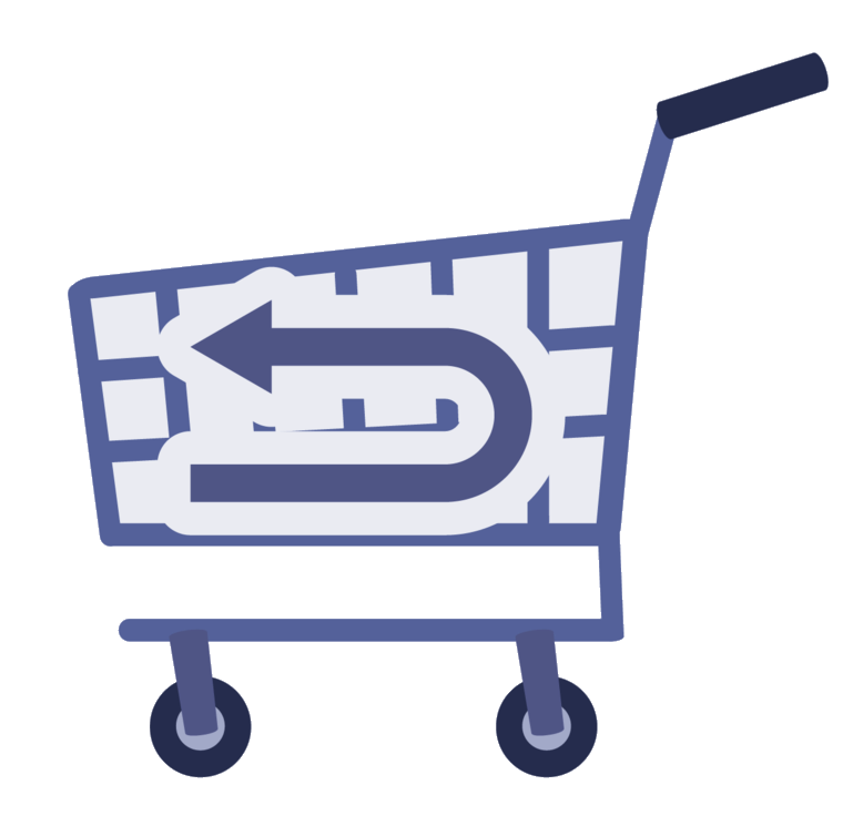 a shopping cart with a return arrow on top