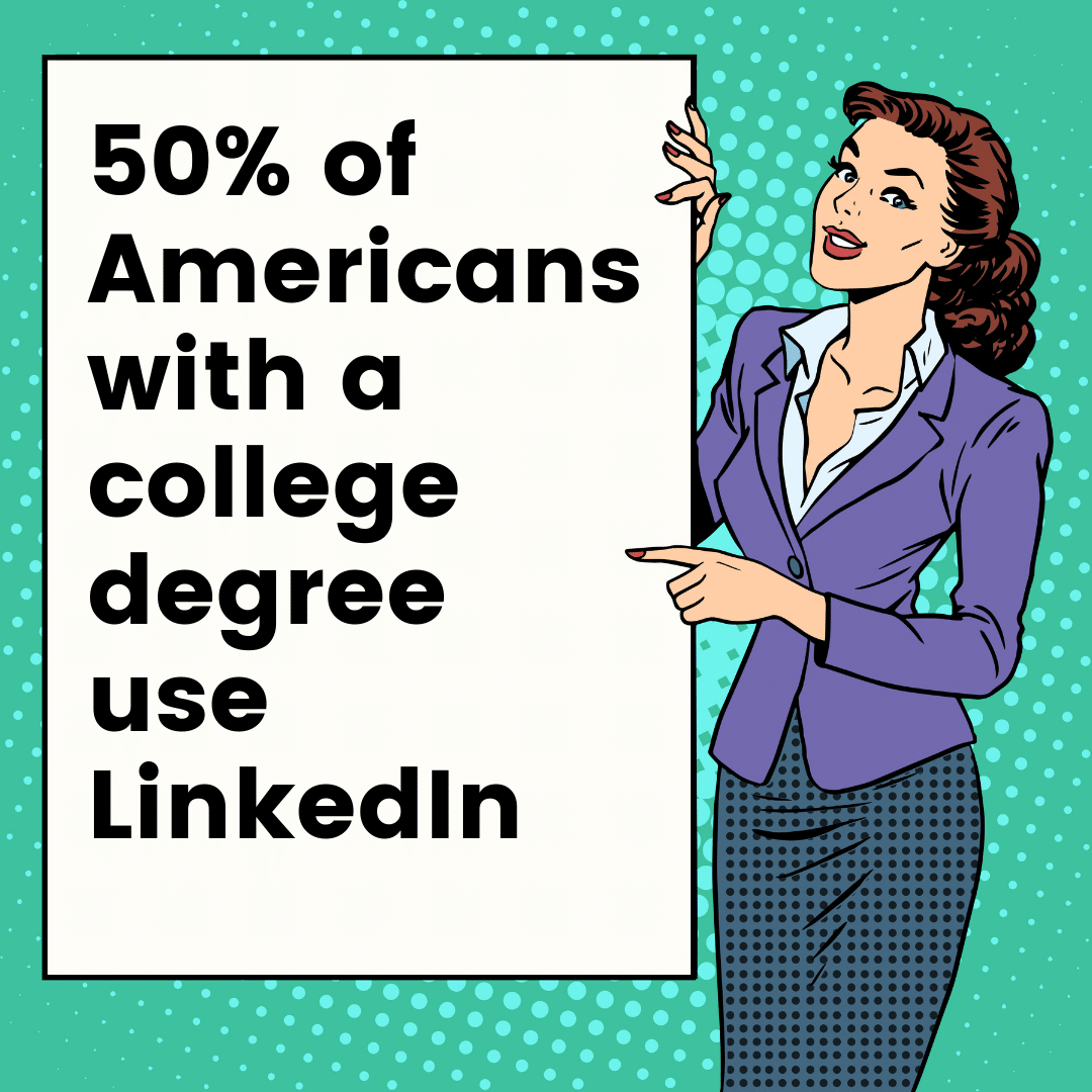 A cartoon woman pointing to a LinkedIn ad stat.
