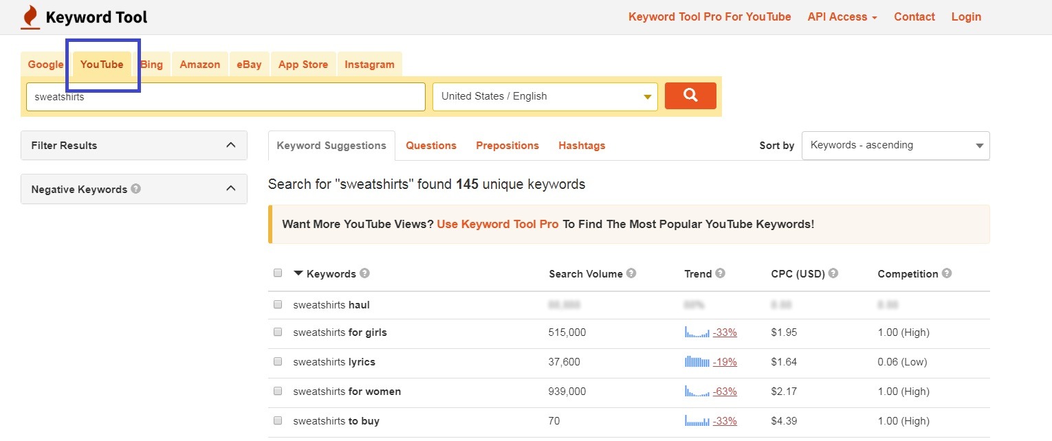 free Keyword tool youtube