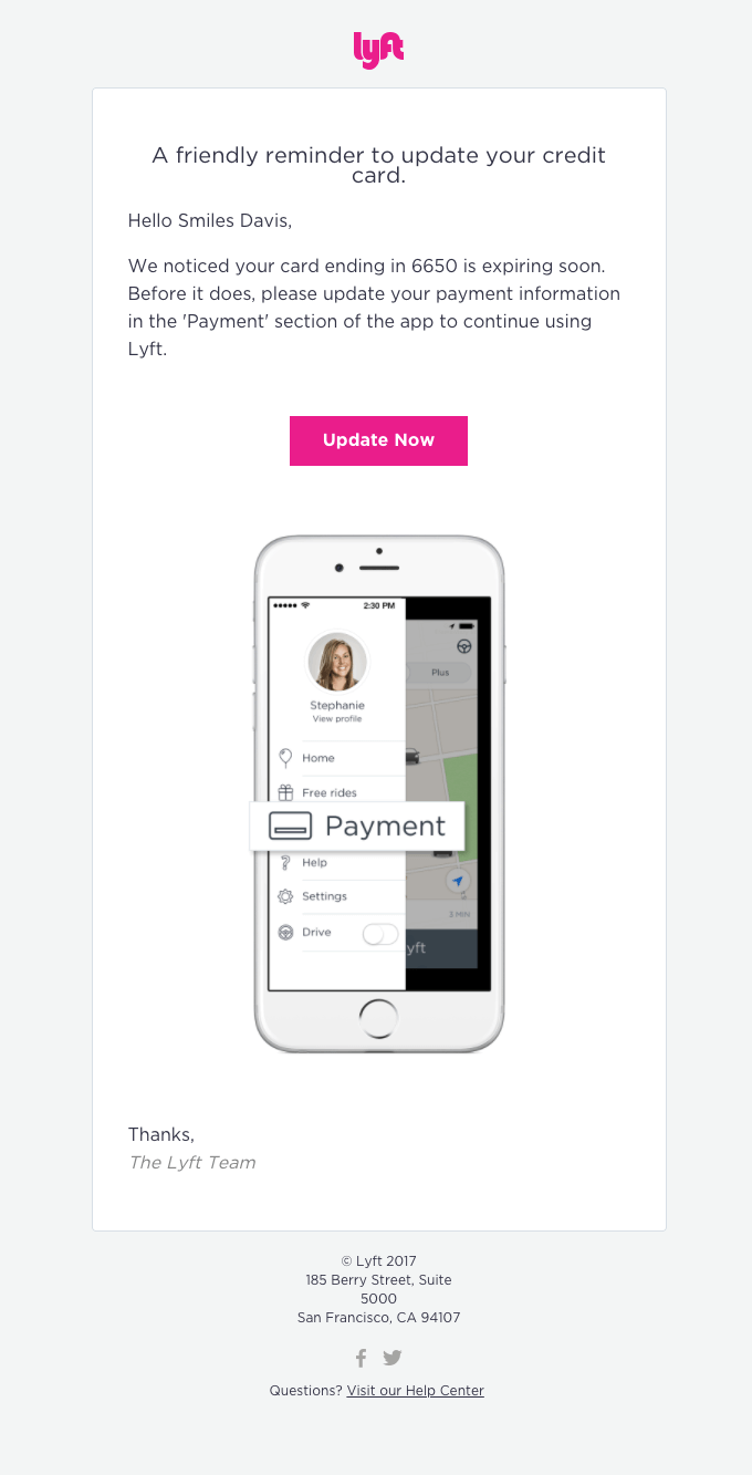 Lyft - Inverted Pyramid Functional Email Design