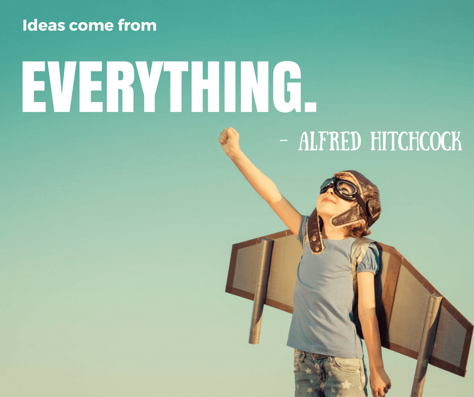 An image of a child wearing pretend wings and looking towards the sky with Hitchcocks quote superimposed on top.