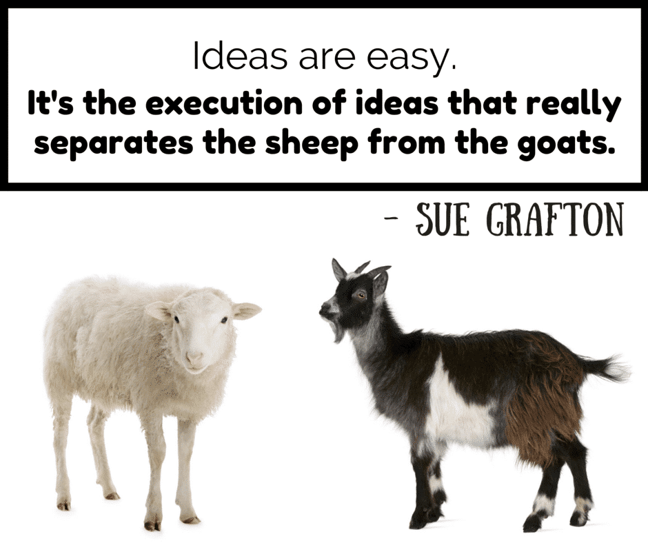 An image of two goats with Sue Graftons quote on top.