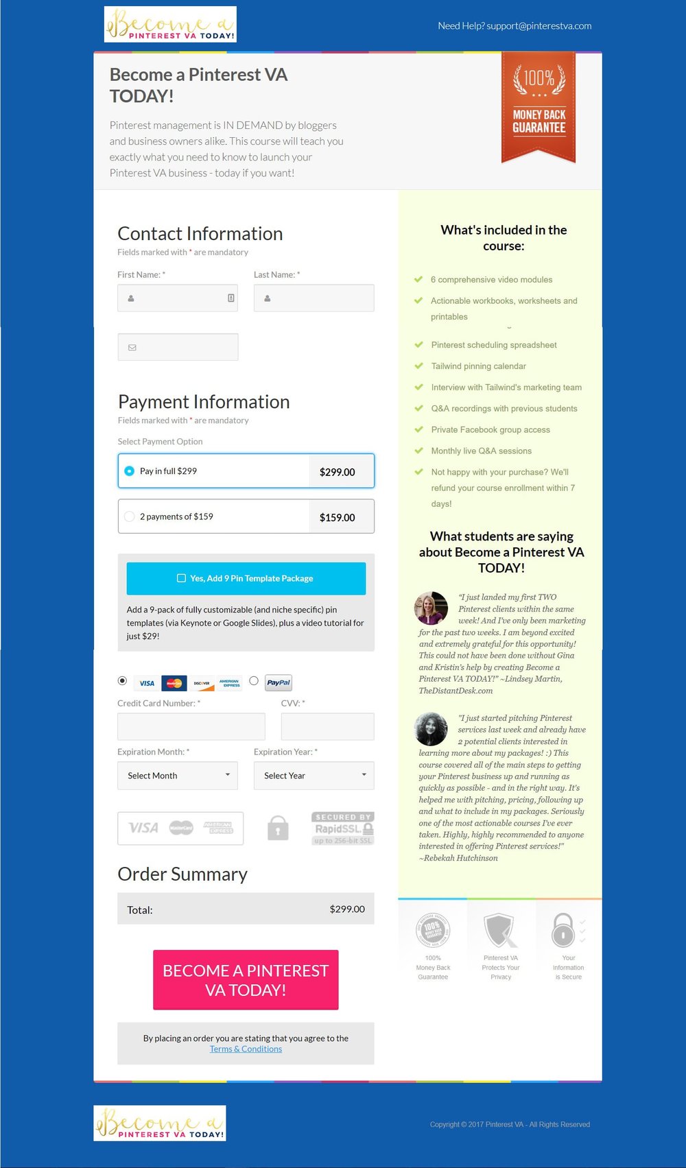 Benefits list in Landing Page. Source: PinterestVA