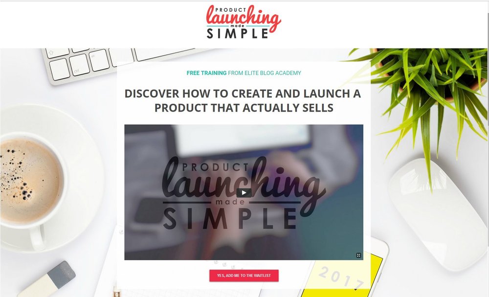 Product launch landing page example. Source: Elite Blog Academy