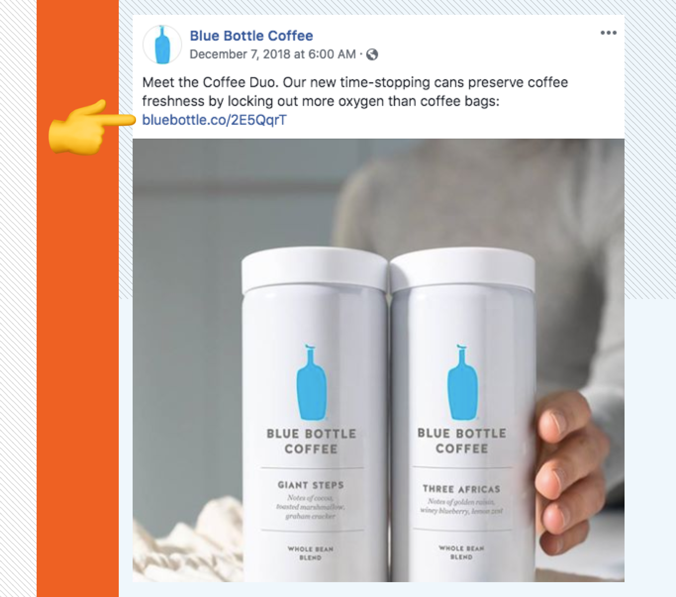 A screenshot of a Blue Bottle Facebook post showing two whole bean blends