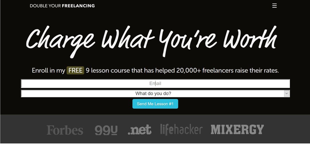 Simple Landing Page sample. Source: DoubleYourFreelancing