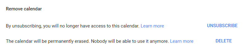 Unsubscribe or delete a Google calendar.