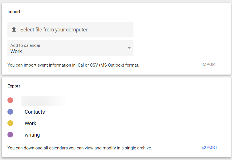 Import and export functions on Google Calendar.