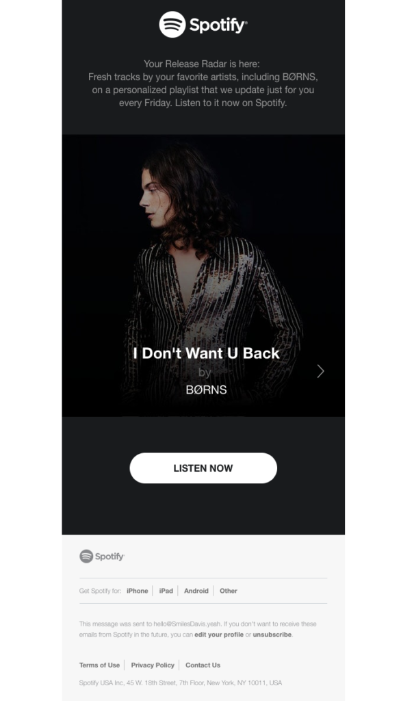 Spotify email that isnt a bulk email
