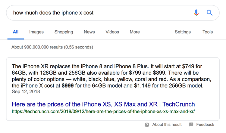 Featured snippets example