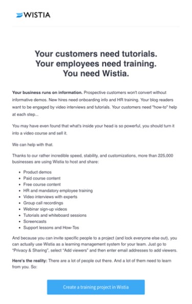 wistia sales email