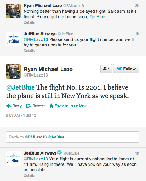 jetblue twitter support example