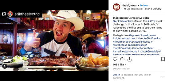 the big texan 72 ounce steak challenge instagram