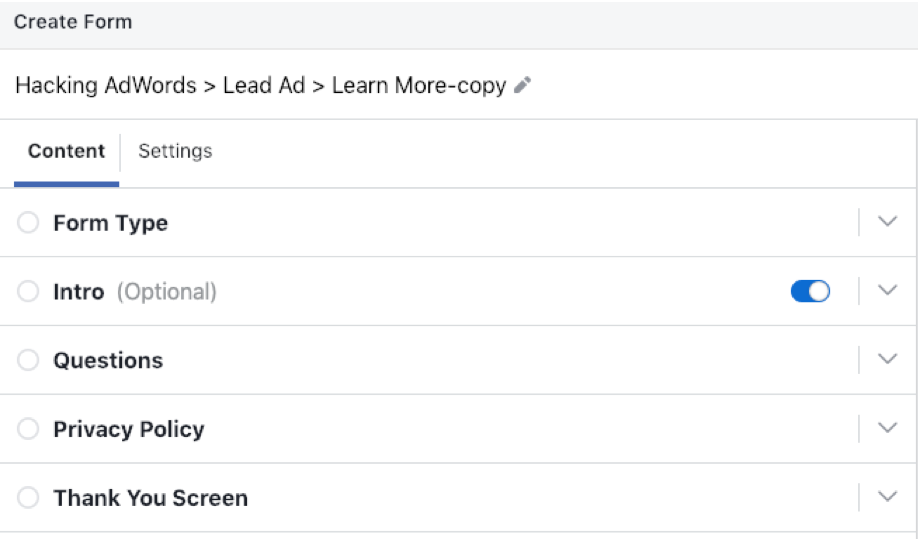 Facebook Lead Ads vs. Landing Pages Lead Form 2