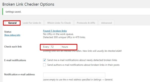 Link checker settings