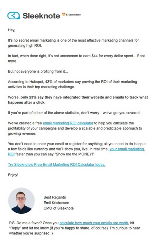 sleeknote cta in email message