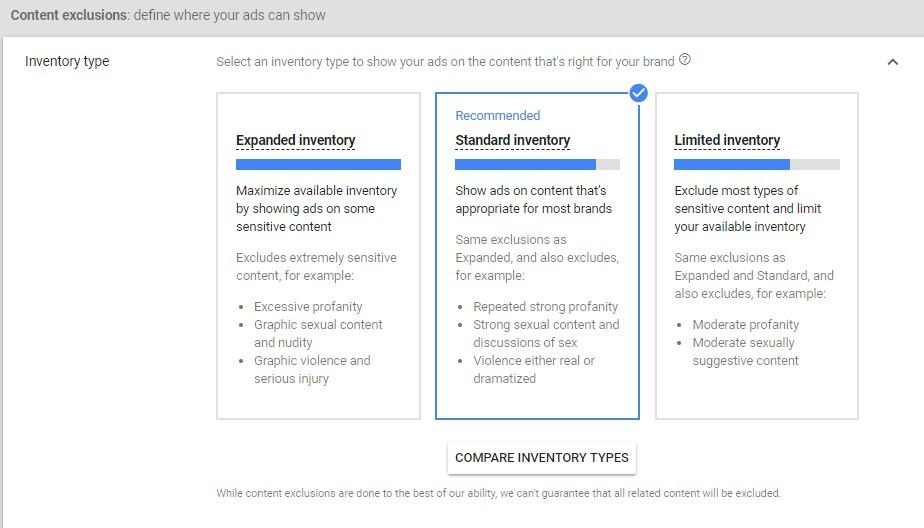 inventory placements for YouTube ads