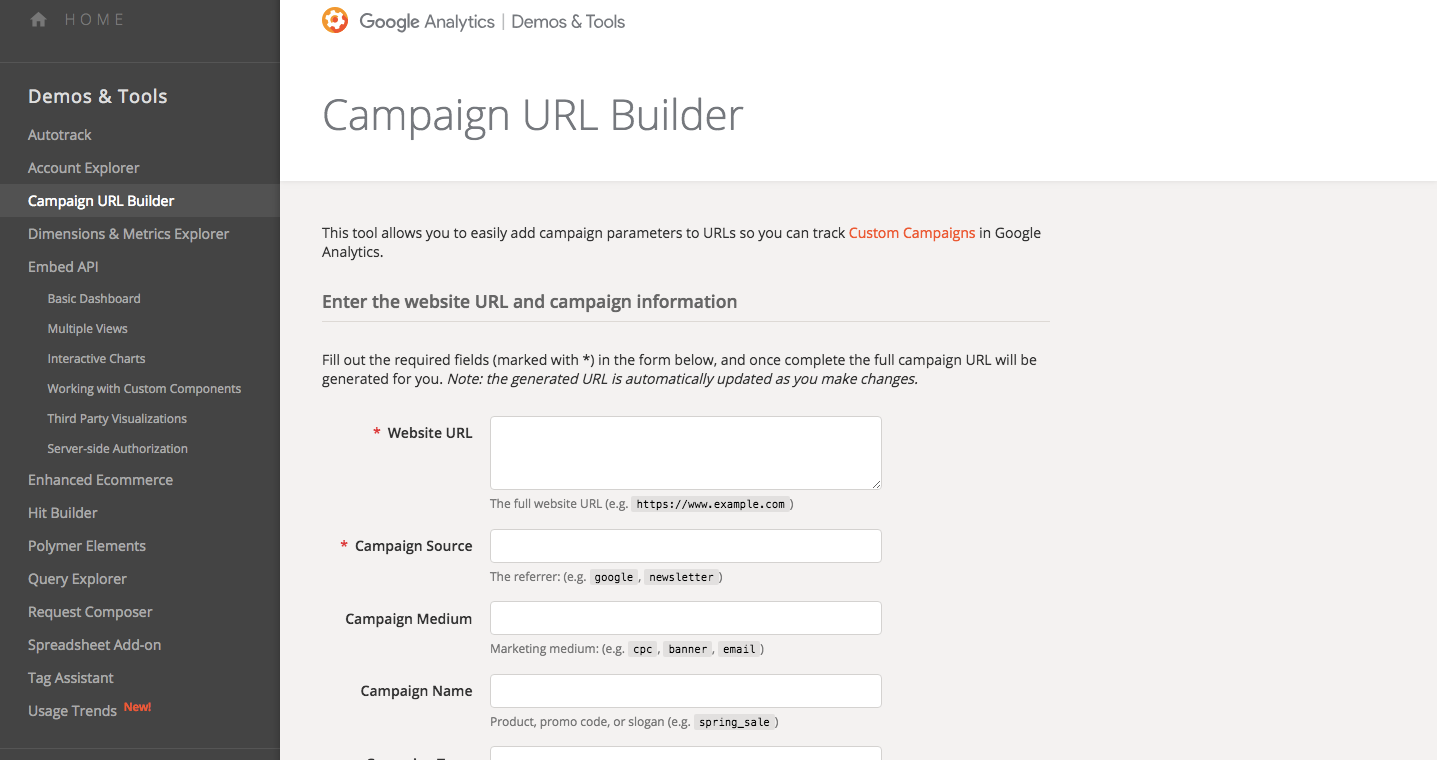 Campaign URL Builder Google Analytics Demos Tools