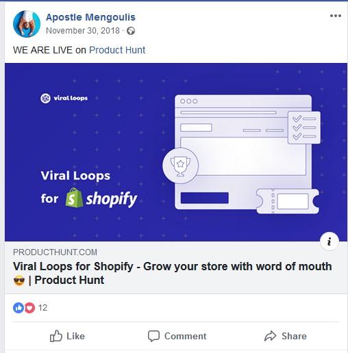 facebook post for product hunt