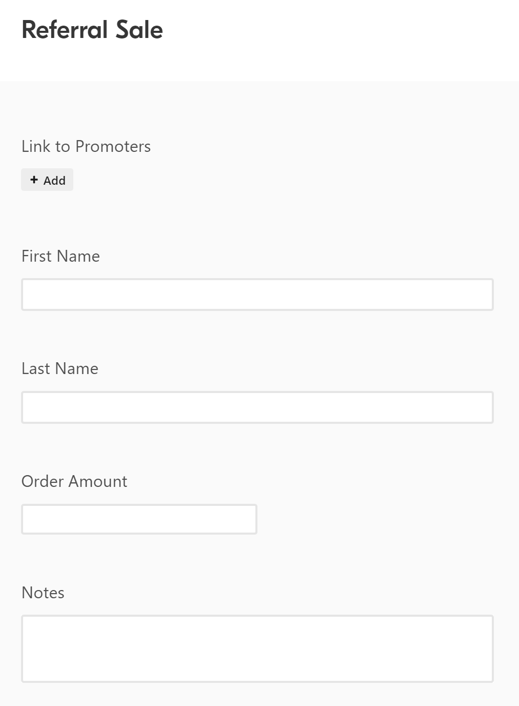 Referral Sale tracking on our referral tracking spreadsheet. a form you can enter in the referral information and link to promoter