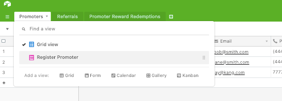 Referral Tracking spreadsheet Promoters Registration form Airtable 