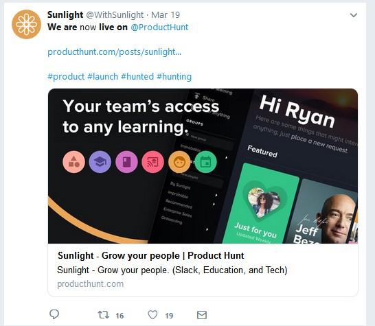 product hunt launch announcement on twitter