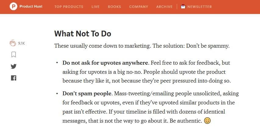 do not ask for upvotes on product hunt
