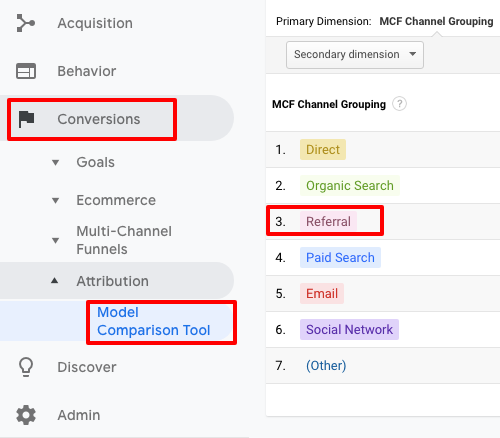 ga attributionConversionsModel comparison toolreferral