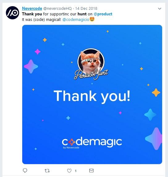 twitter thank you for product hunt support