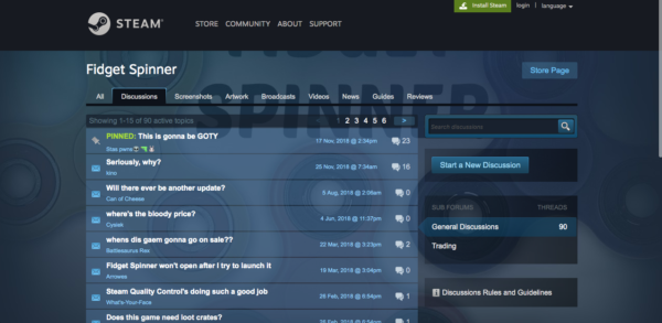 Steam Forum with loads of questions about fidget spinners