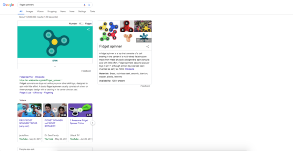 First page result from fidget spinners search