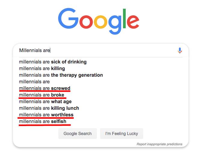Google search for millennials