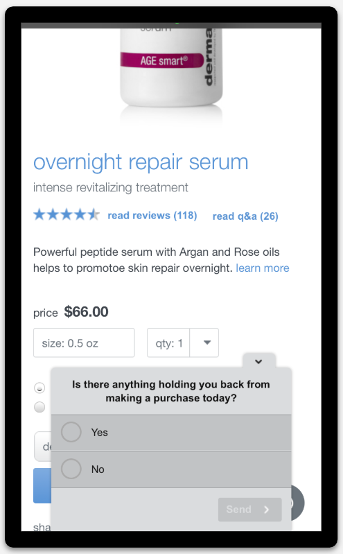 sales page survey on mobile site