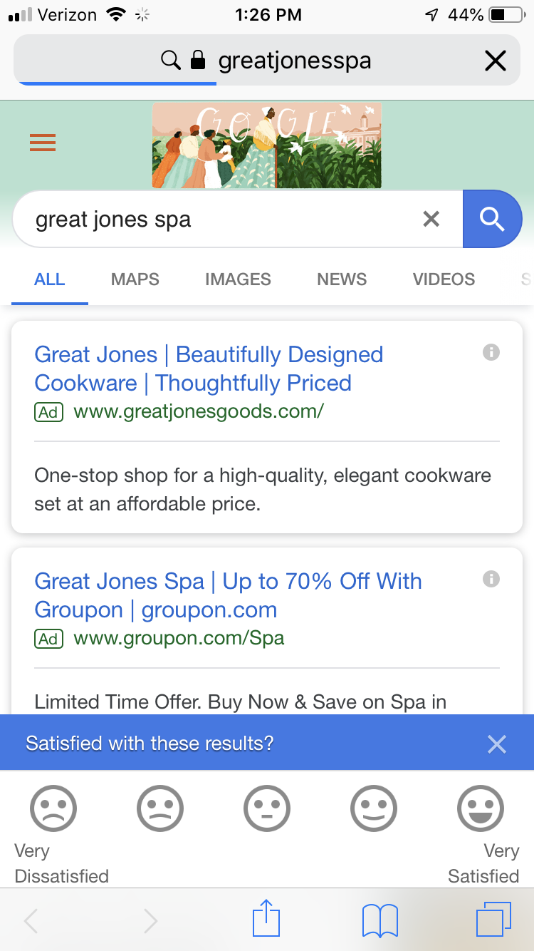 google mobile search result satisfaction survey