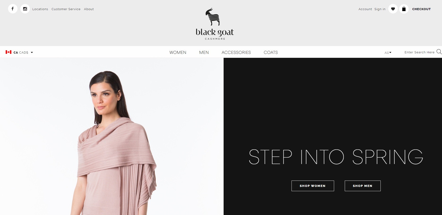 online clothing store example Black Goat Cashmere