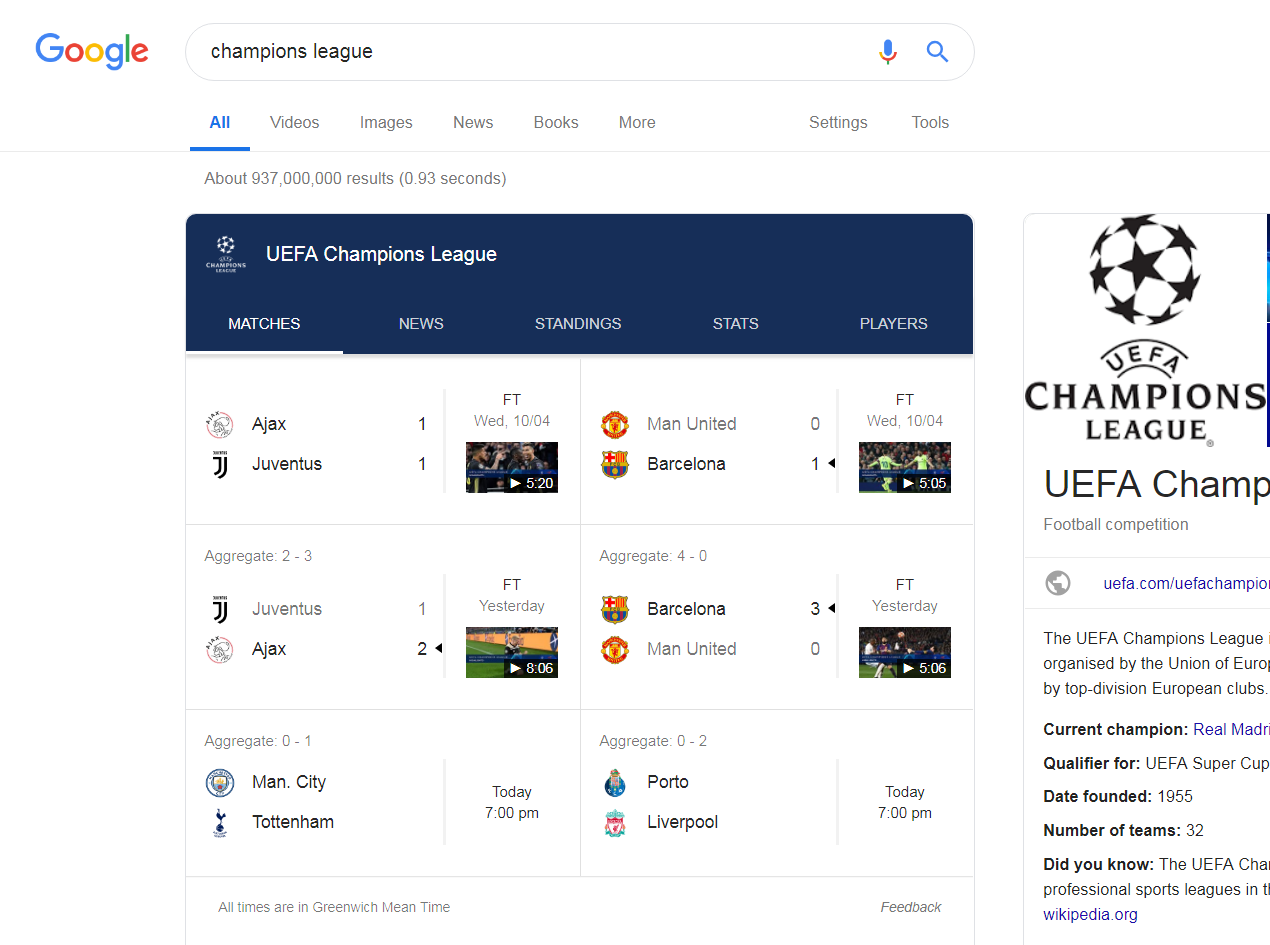variable SERP for champions league