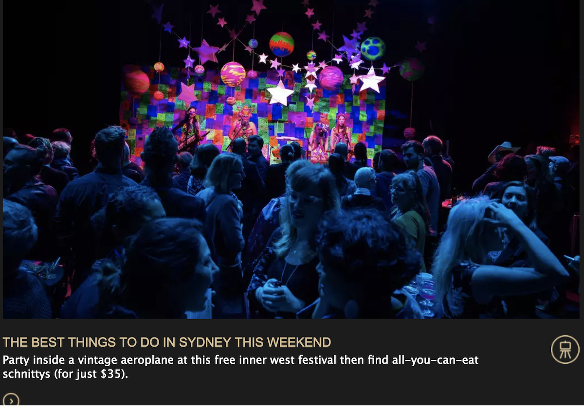 example from email "the best things to do in Sydney this weekend"