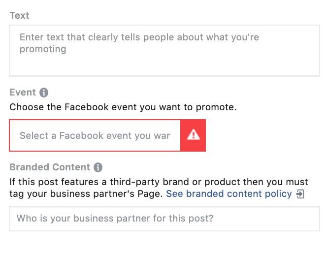 select your event to set up Facebook ad