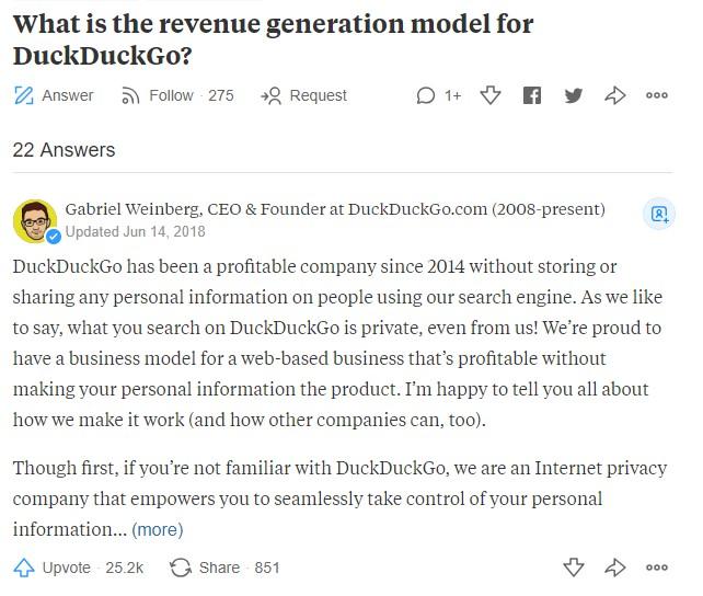 DuckDuckGo CEOs Promoted Answer