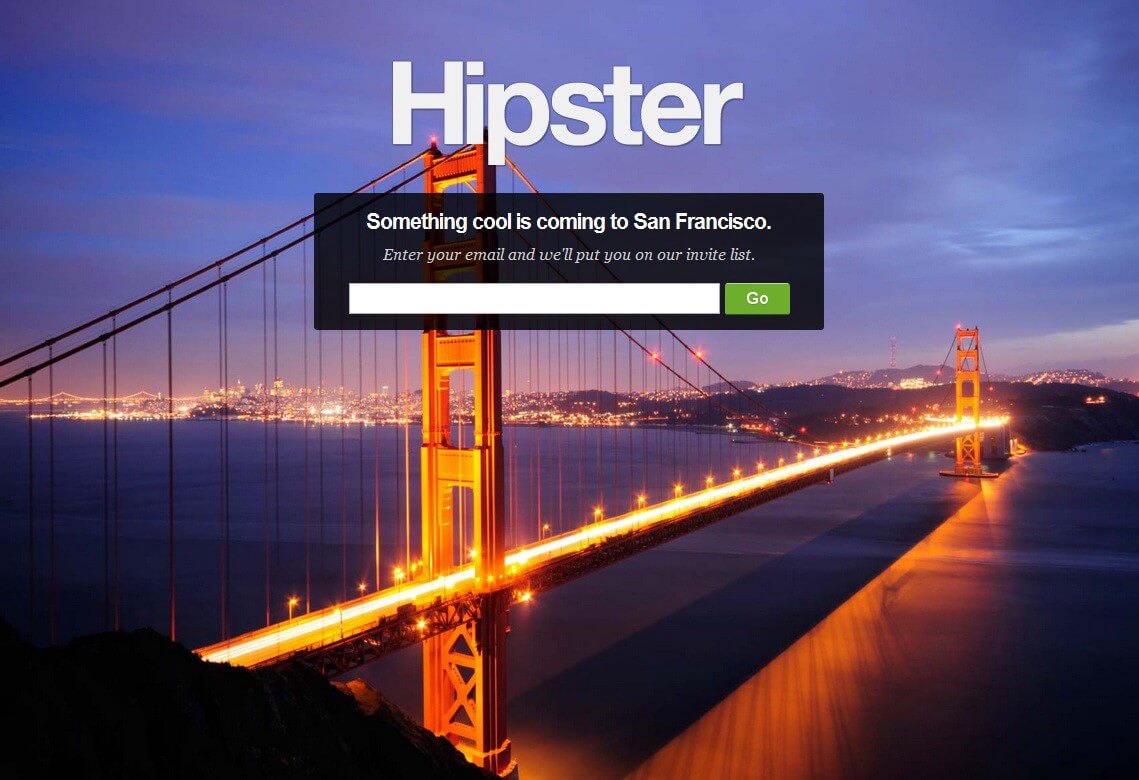 Hipster landing page with a photo of the Golden Gate Bridge