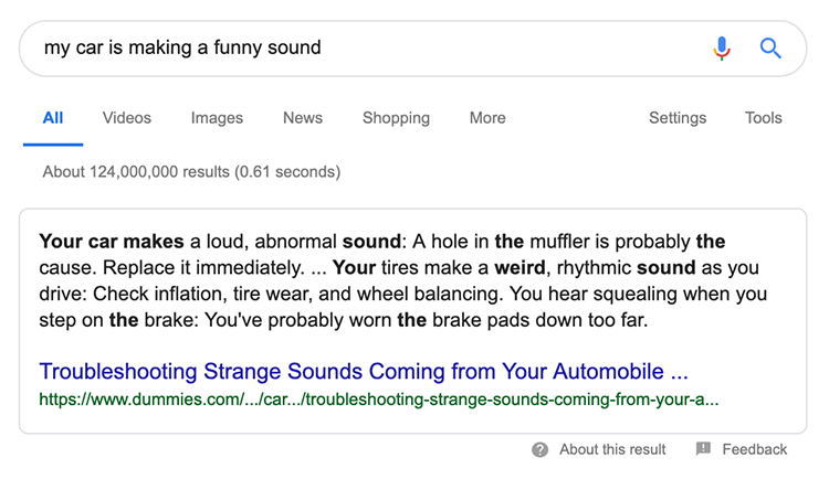 search in google for my car is making a funny sound