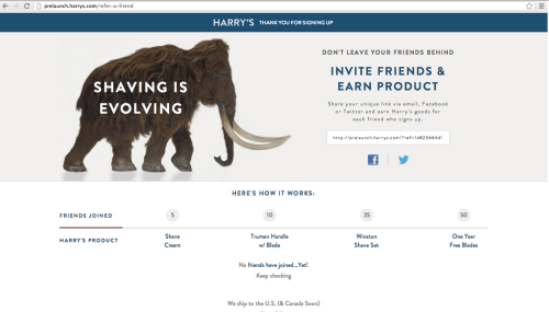 Harrys pre-launch page with a photo of a mammoth
