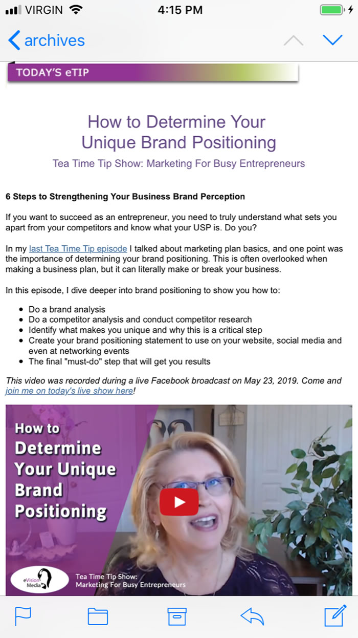 Tea Time Tip video in newsletter