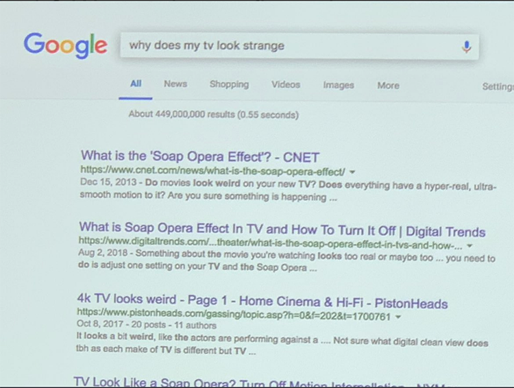 screen shot of someone searching for why does my tv look strange